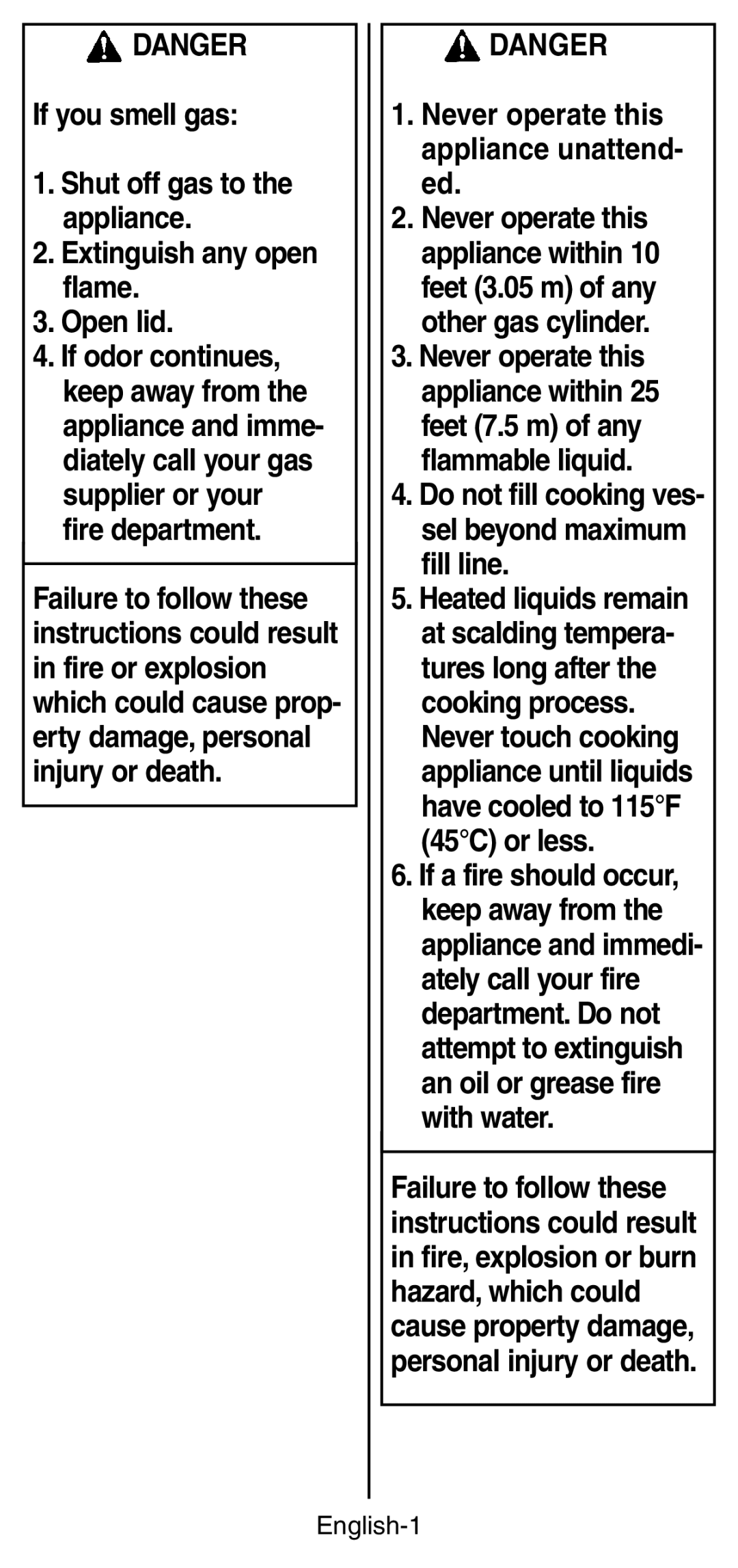 Coleman 9924 Series instruction manual Never operate this appliance unattend- ed, English-1 