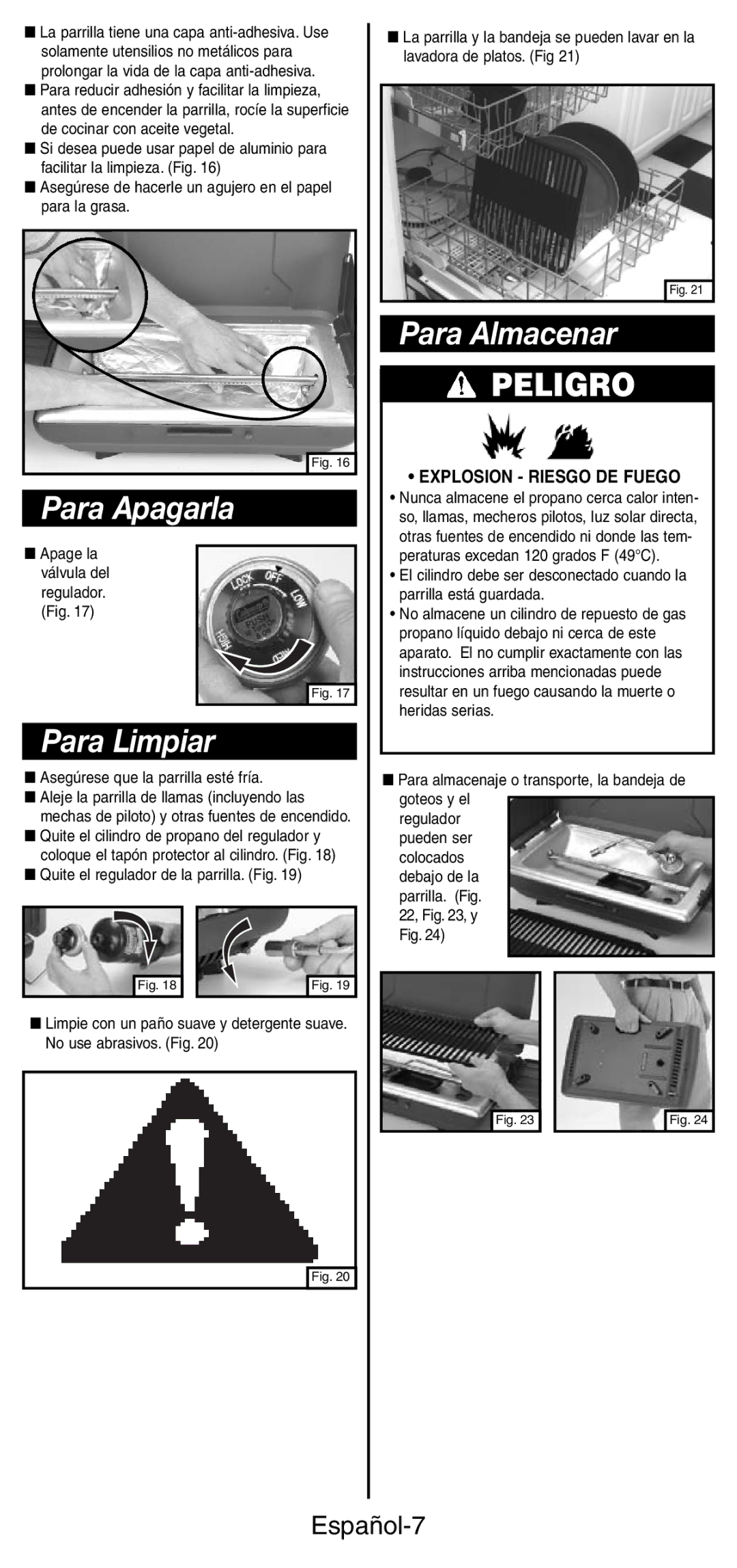 Coleman 9924 Series instruction manual Para Apagarla, Para Limpiar, Para Almacenar, Español-7 