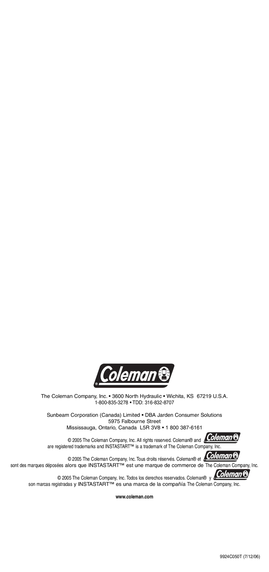 Coleman 9924 Series instruction manual 