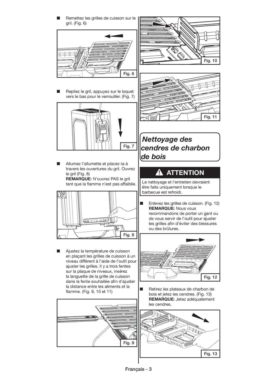 Coleman 9926 manual Nettoyage des cendres de charbon de bois 