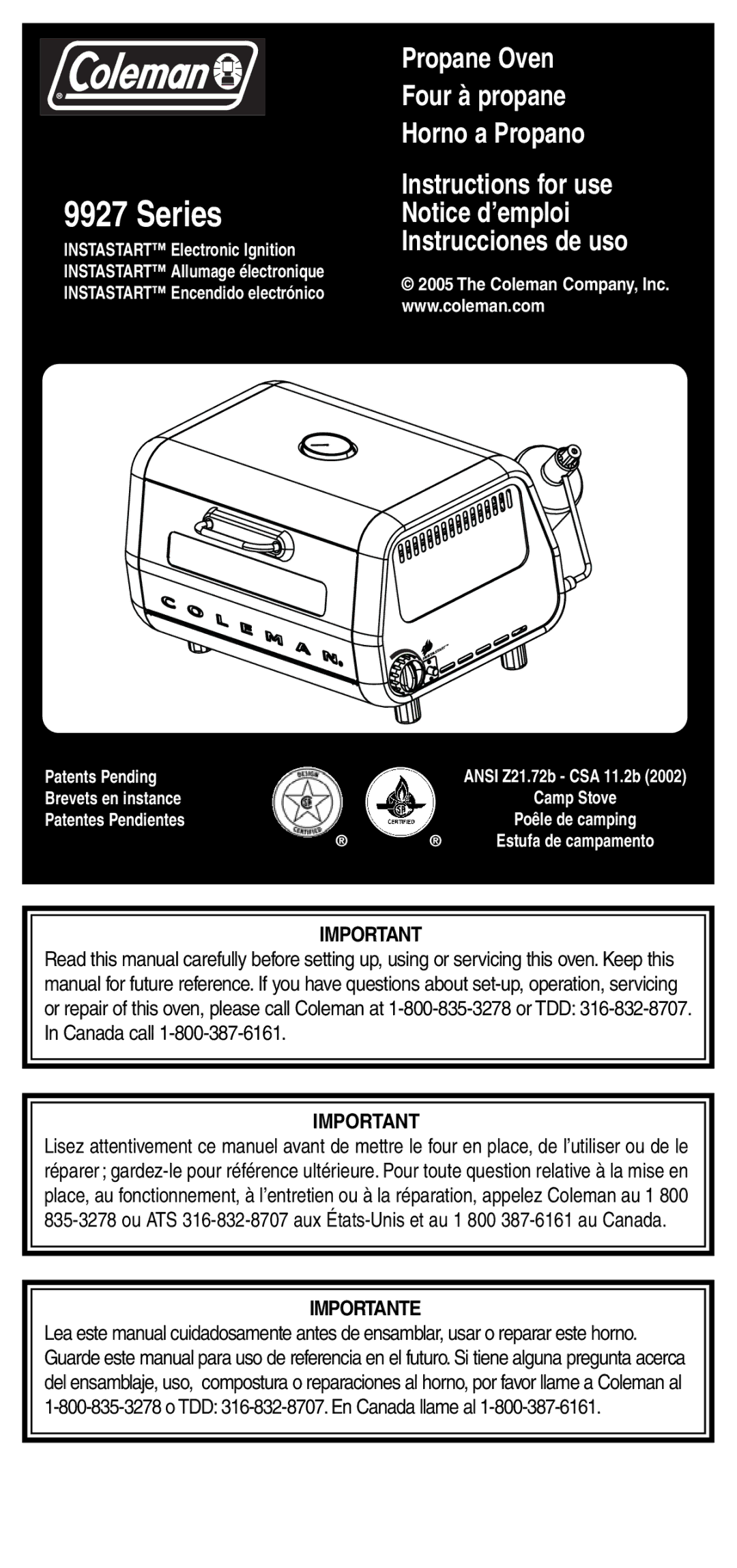 Coleman 9927 manual Series 