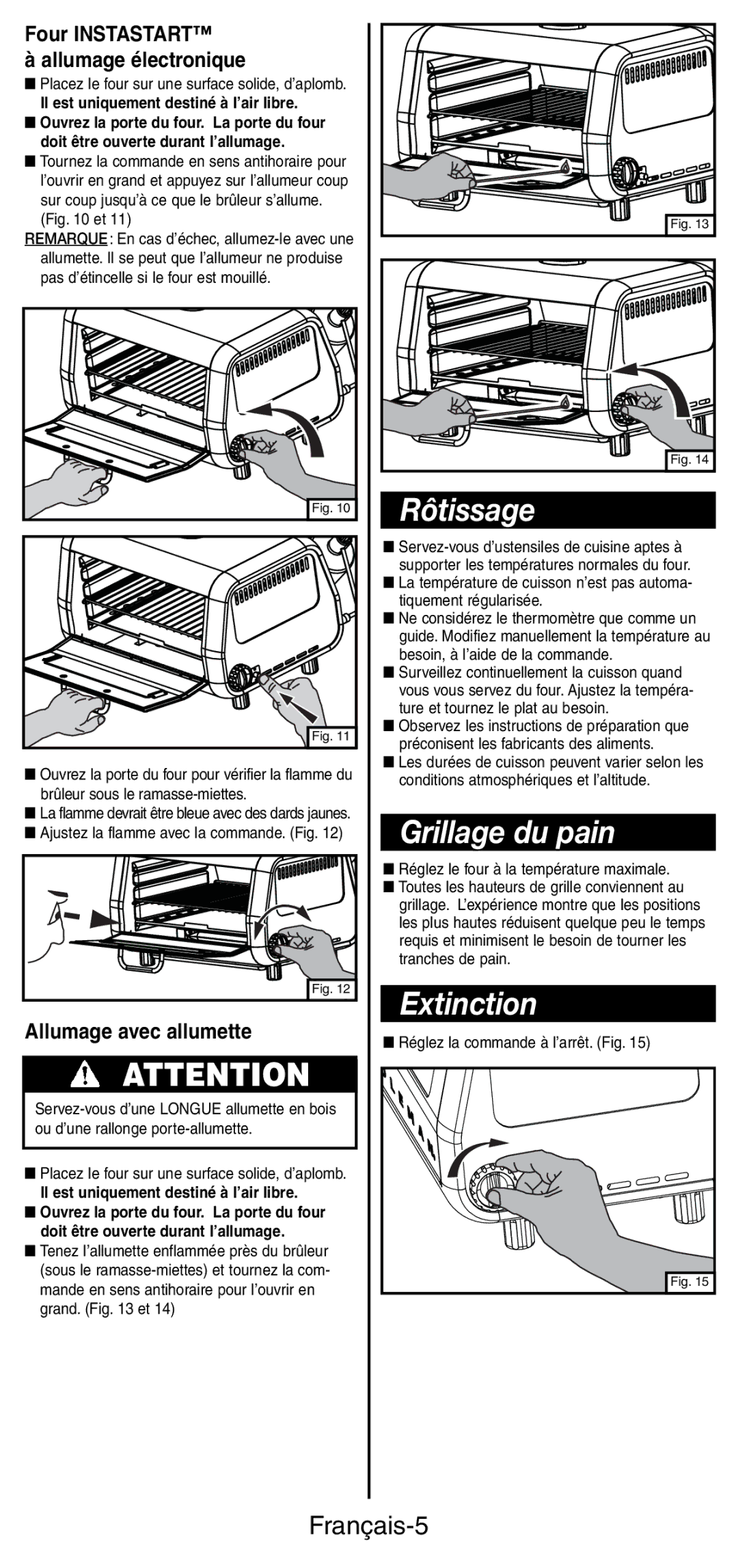 Coleman 9927 manual Rôtissage, Grillage du pain, Extinction, Français-5 