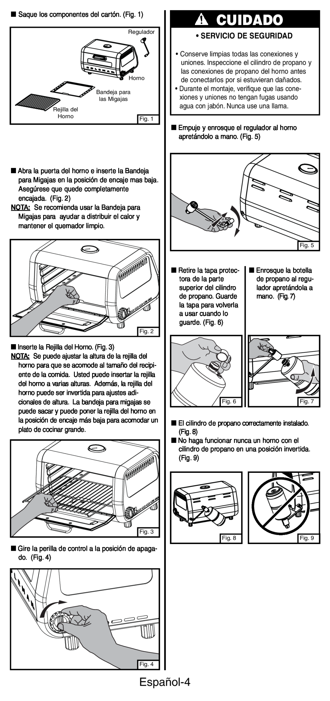 Coleman 9927 manual Cuidado, Español-4, • Servicio De Seguridad 