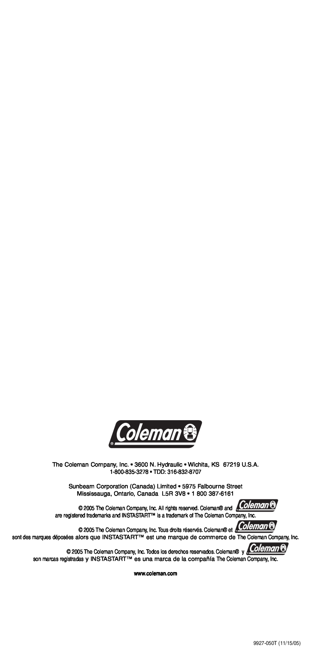 Coleman 9927 manual 