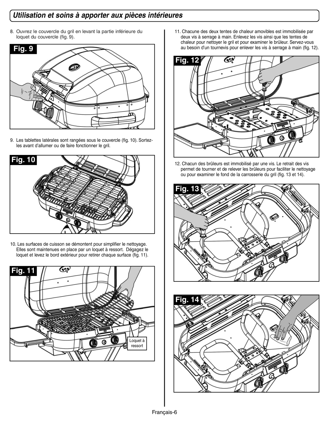 Coleman 9928 Series manual Utilisation et soins à apporter aux pièces intérieures, Français-6 