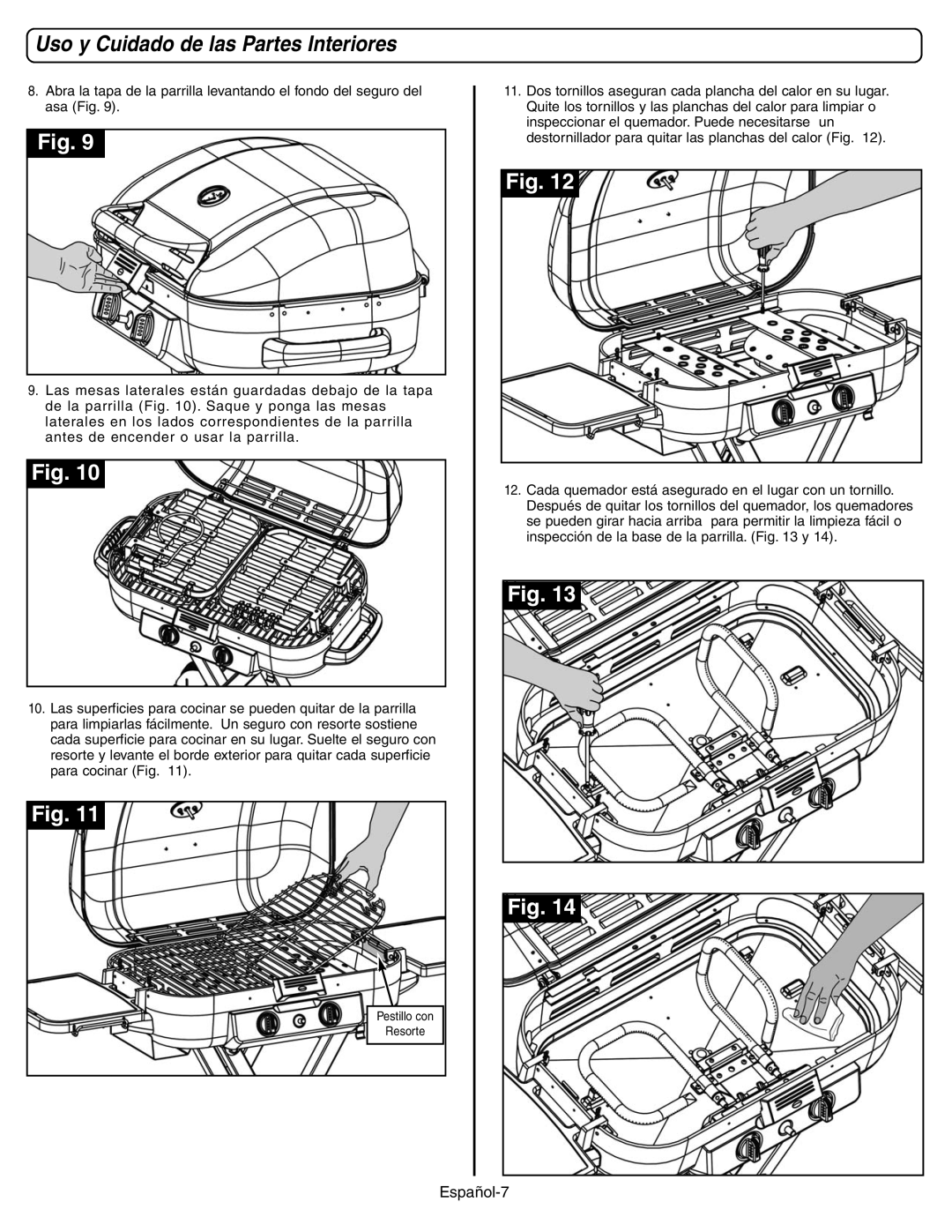 Coleman 9928 Series manual Uso y Cuidado de las Partes Interiores, Español-7 