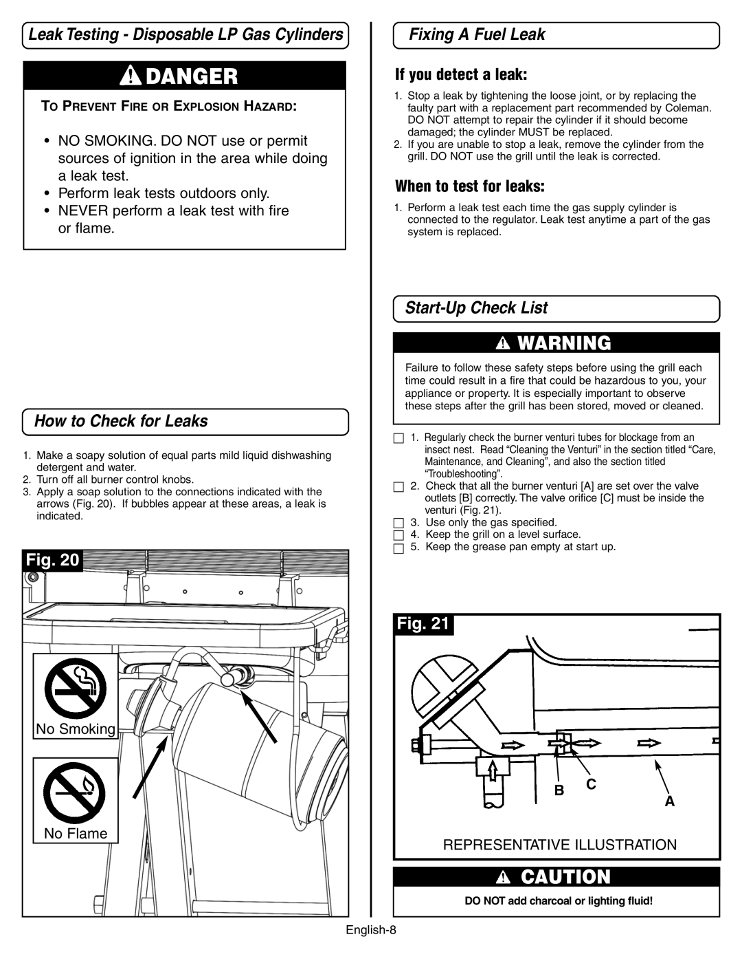 Coleman 9928 Series manual How to Check for Leaks, Fixing a Fuel Leak, Start-Up Check List 