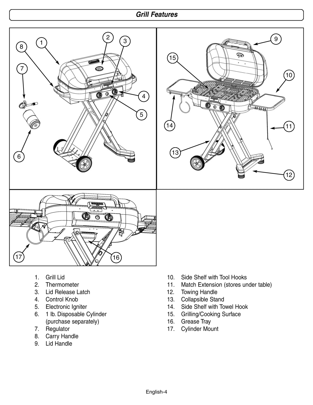 Coleman 9928 manual Grill Features 