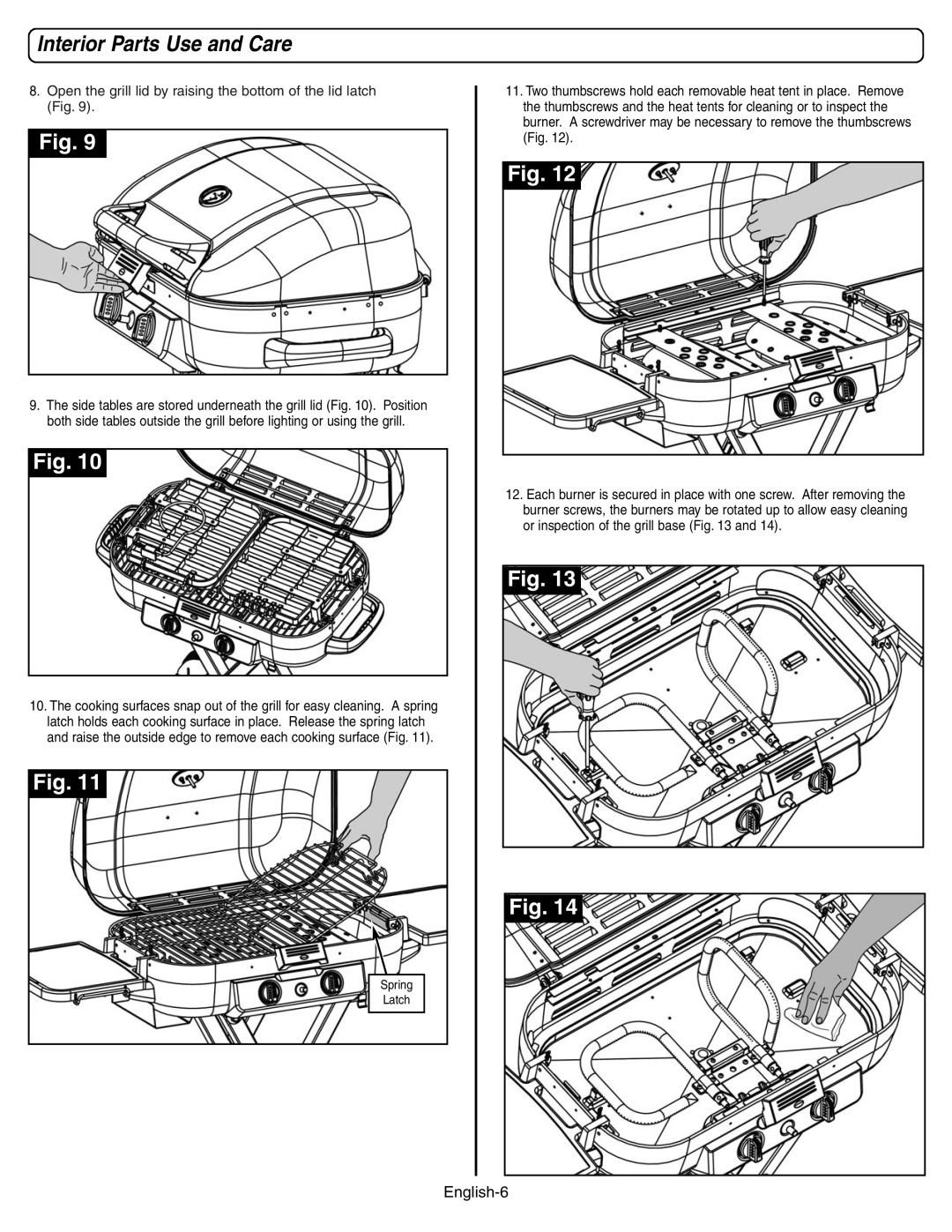 Coleman 9928 manual Interior Parts Use and Care, English-6 