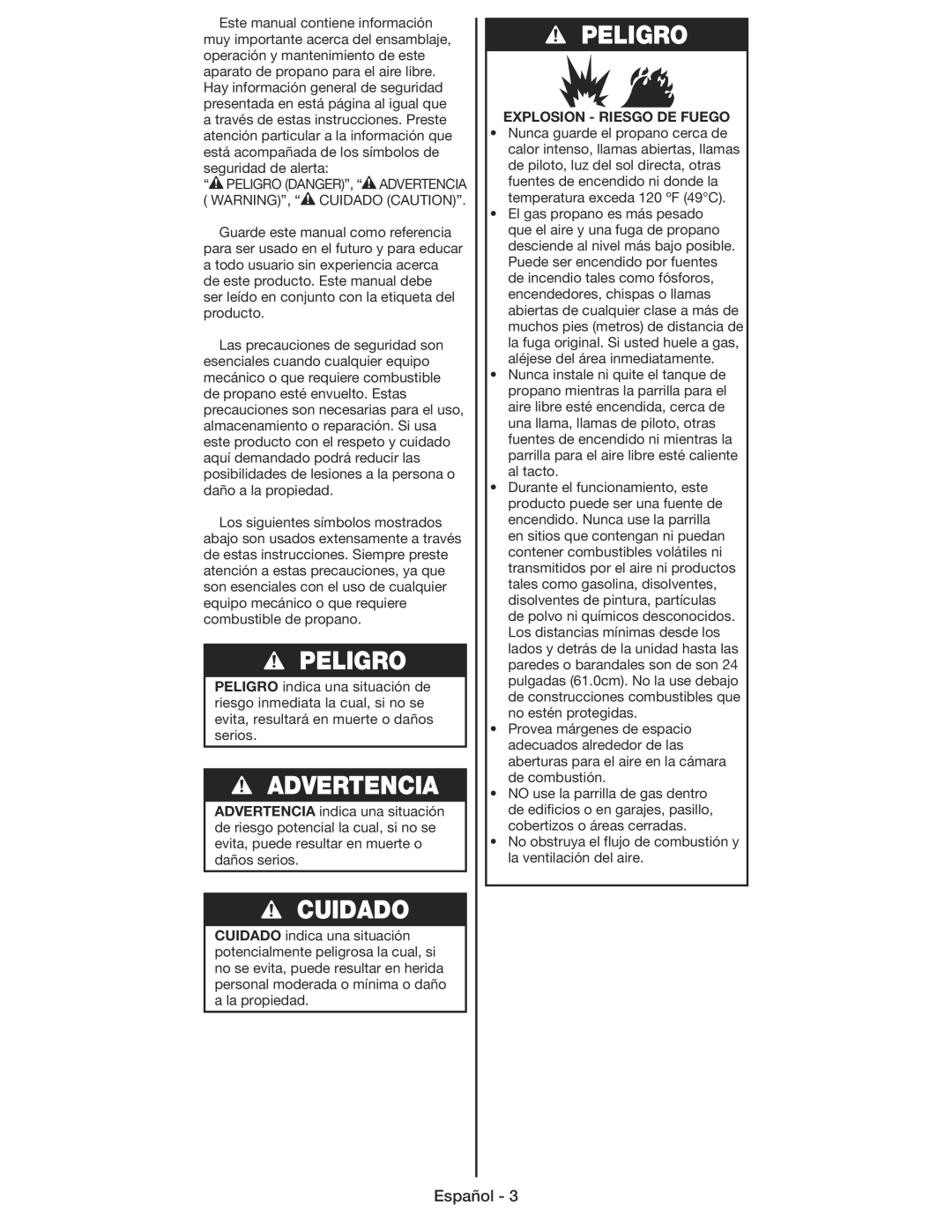 Coleman 9930 instruction manual Peligro 