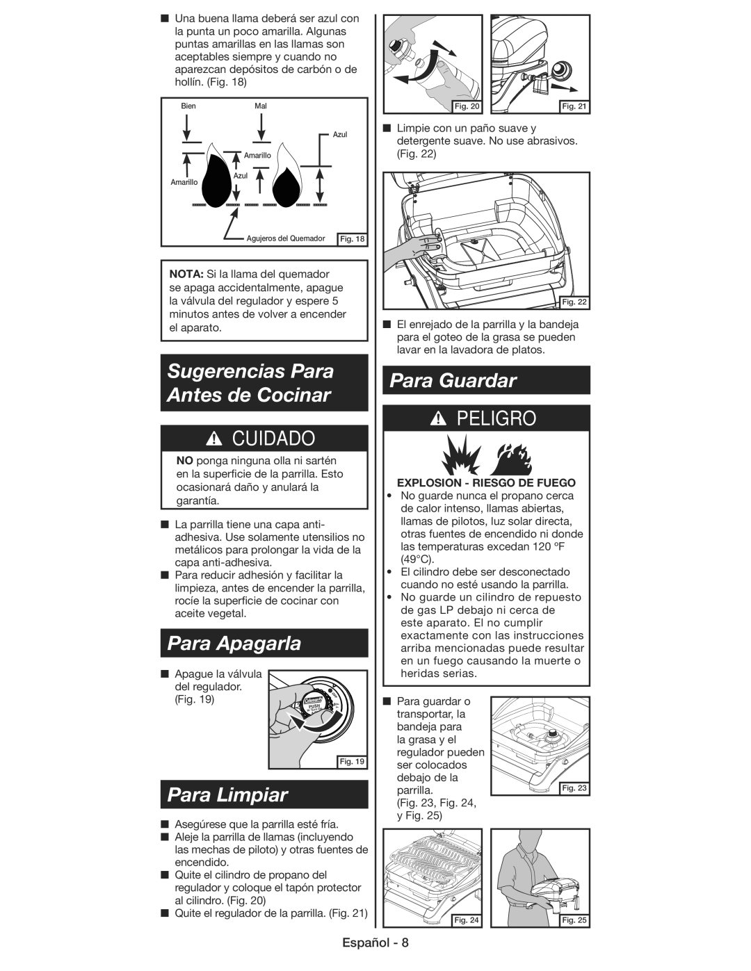 Coleman 9930 instruction manual Sugerencias Para Antes de Cocinar, Para Apagarla, Para Limpiar, Para Guardar 