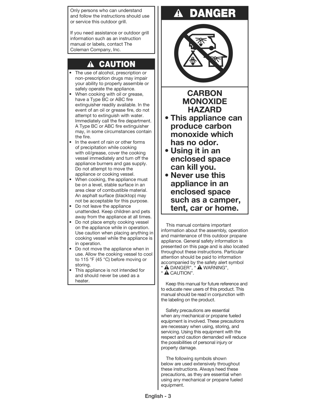 Coleman 9930 instruction manual Carbon Monoxide 