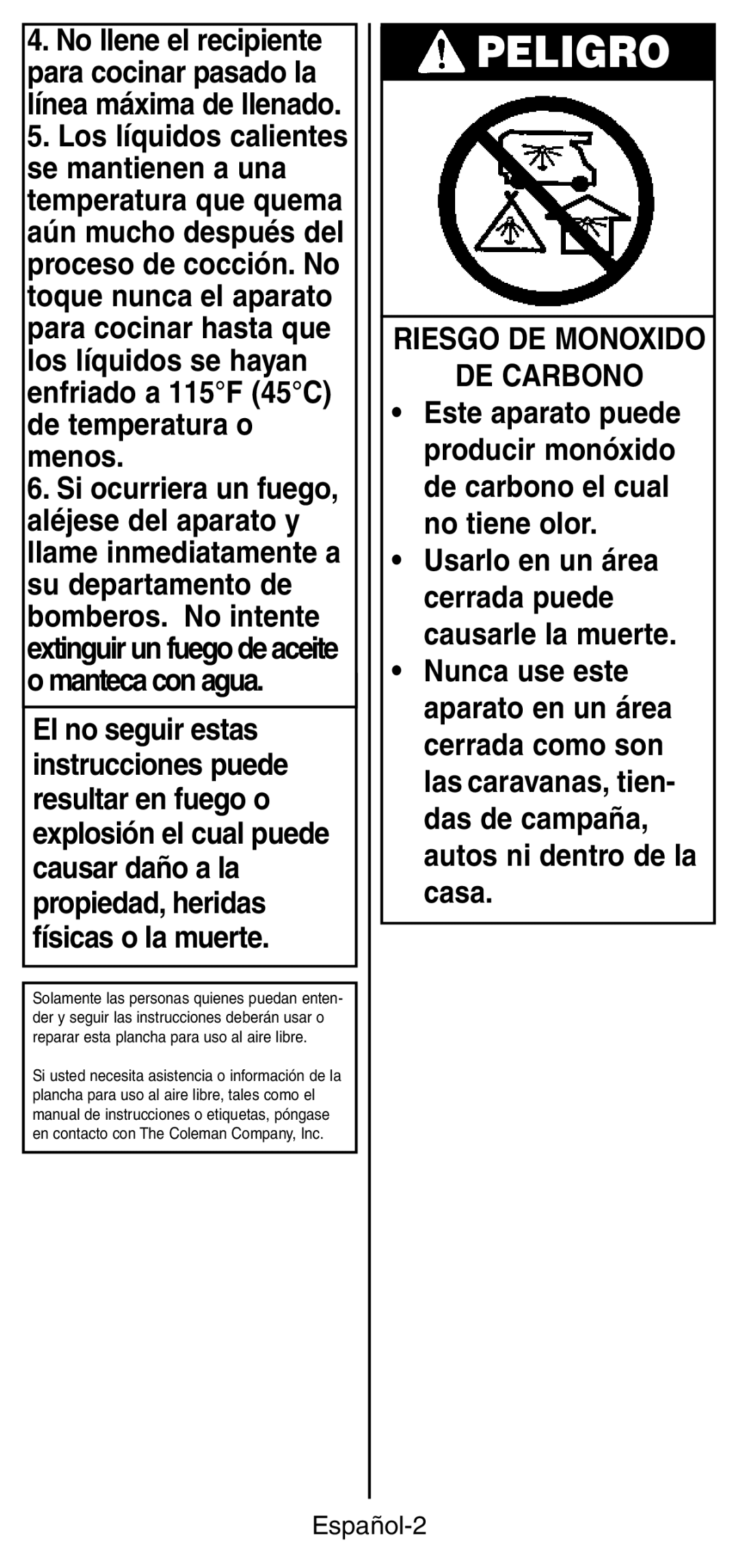 Coleman 9933 instruction manual DE Carbono, Español-2 