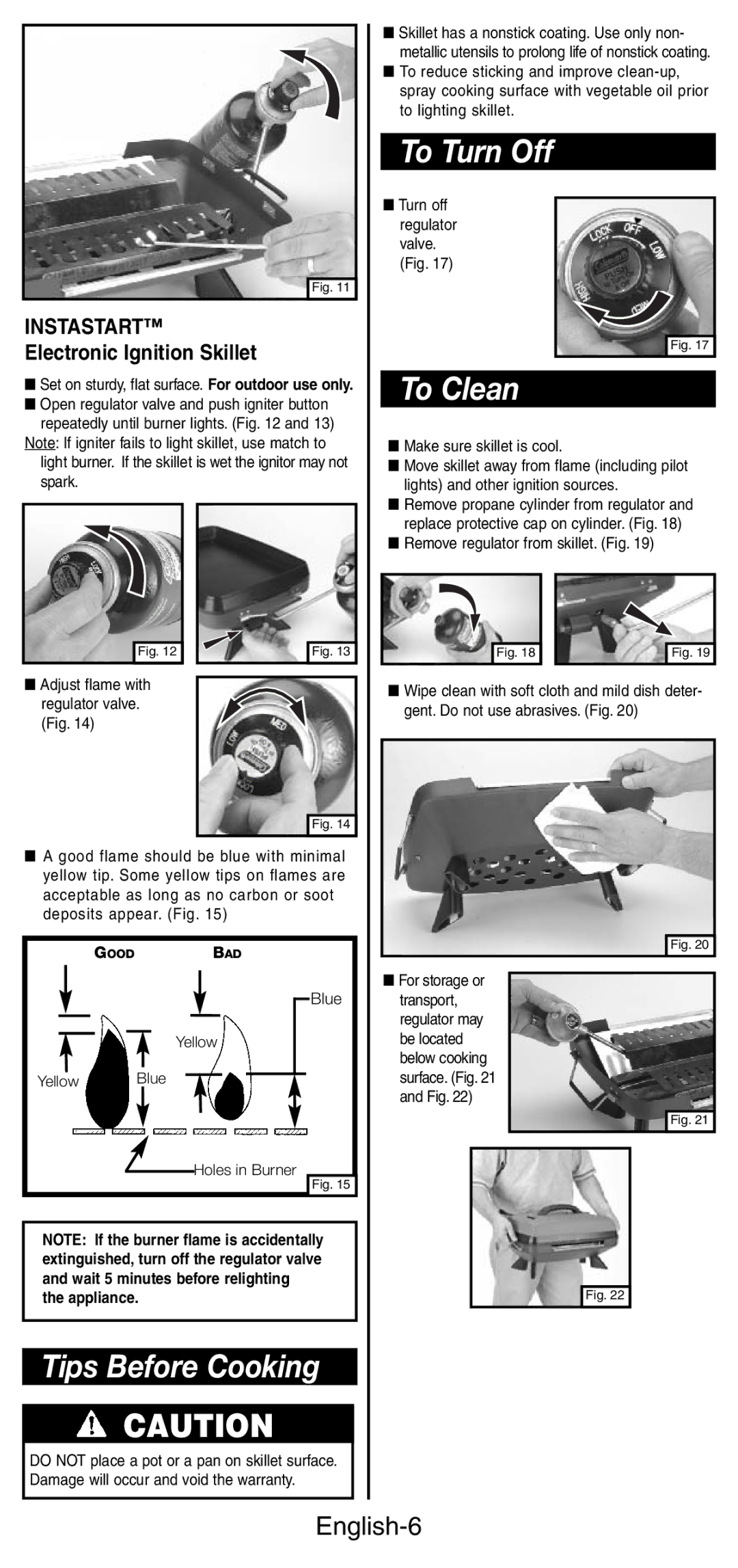 Coleman 9933 instruction manual Tips Before Cooking, To Turn Off, To Clean, English-6 