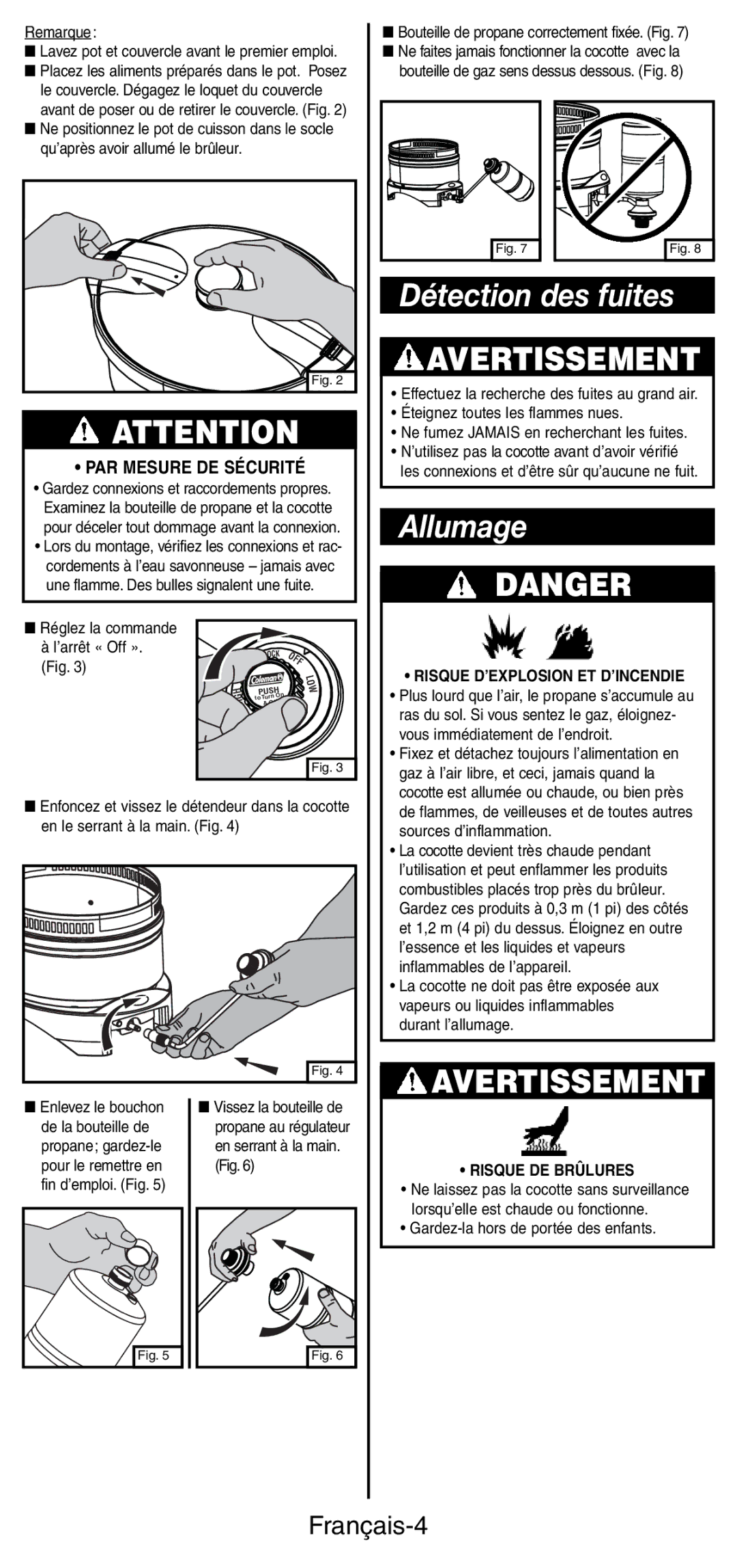 Coleman 9935 manual Détection des fuites, Allumage, Français-4 