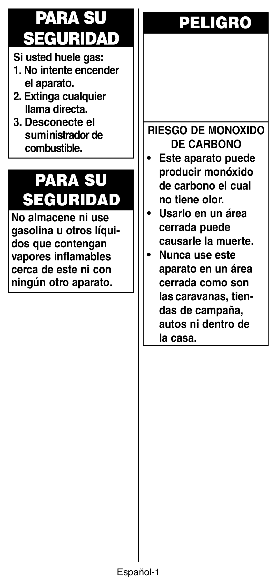 Coleman 9935 manual Para SU Seguridad, Español-1 