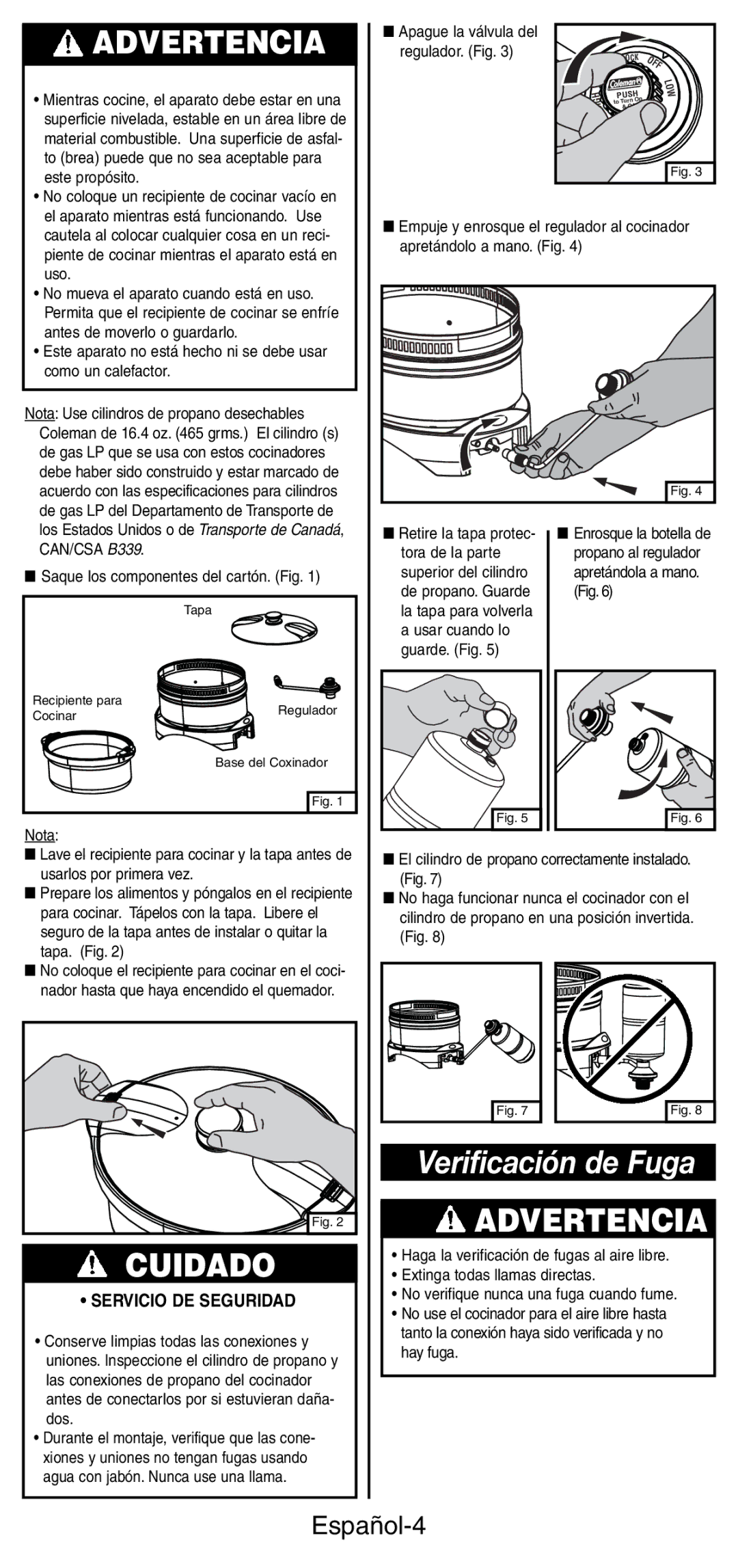 Coleman 9935 manual Verificación de Fuga, Español-4 