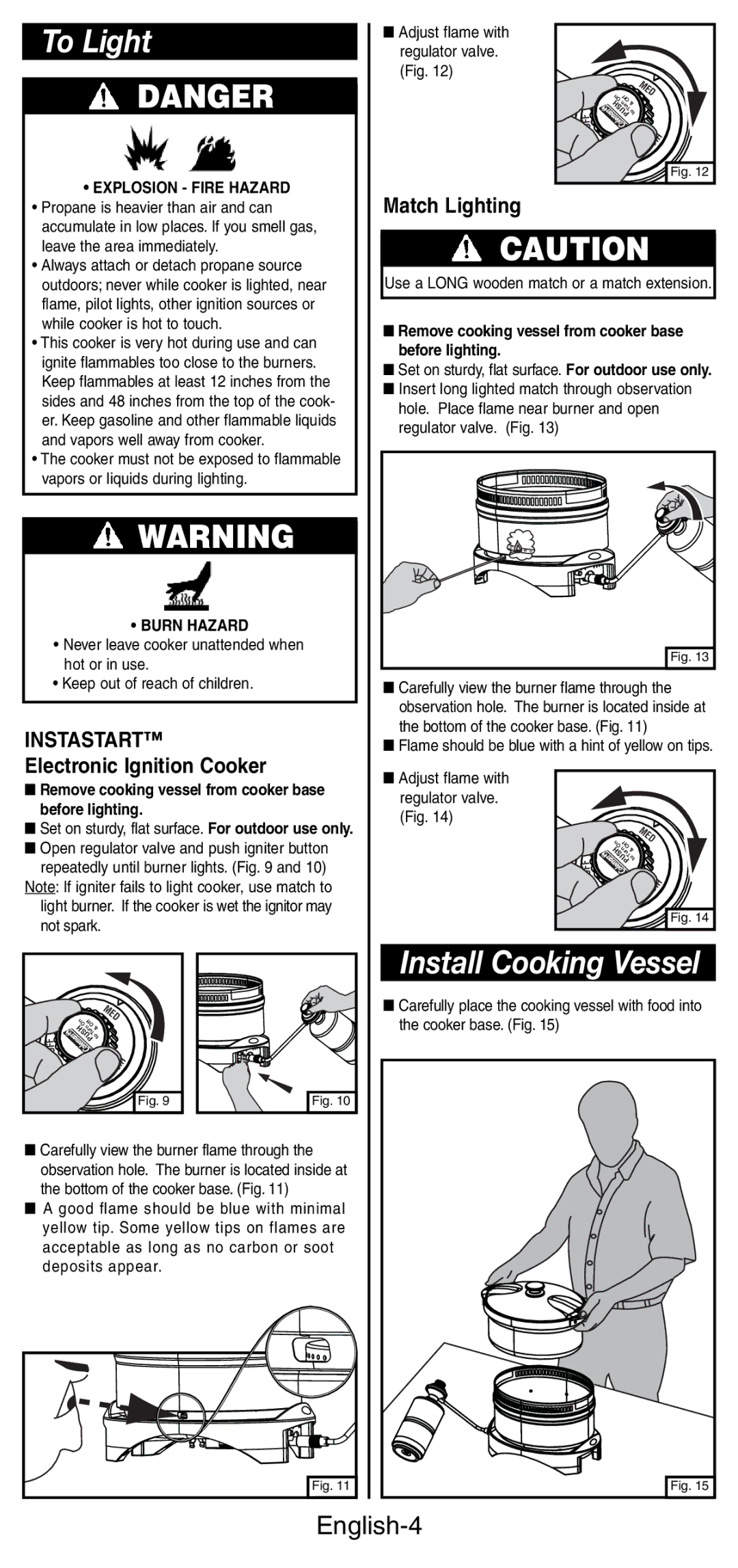 Coleman 9935 manual To Light, Install Cooking Vessel, English-4 