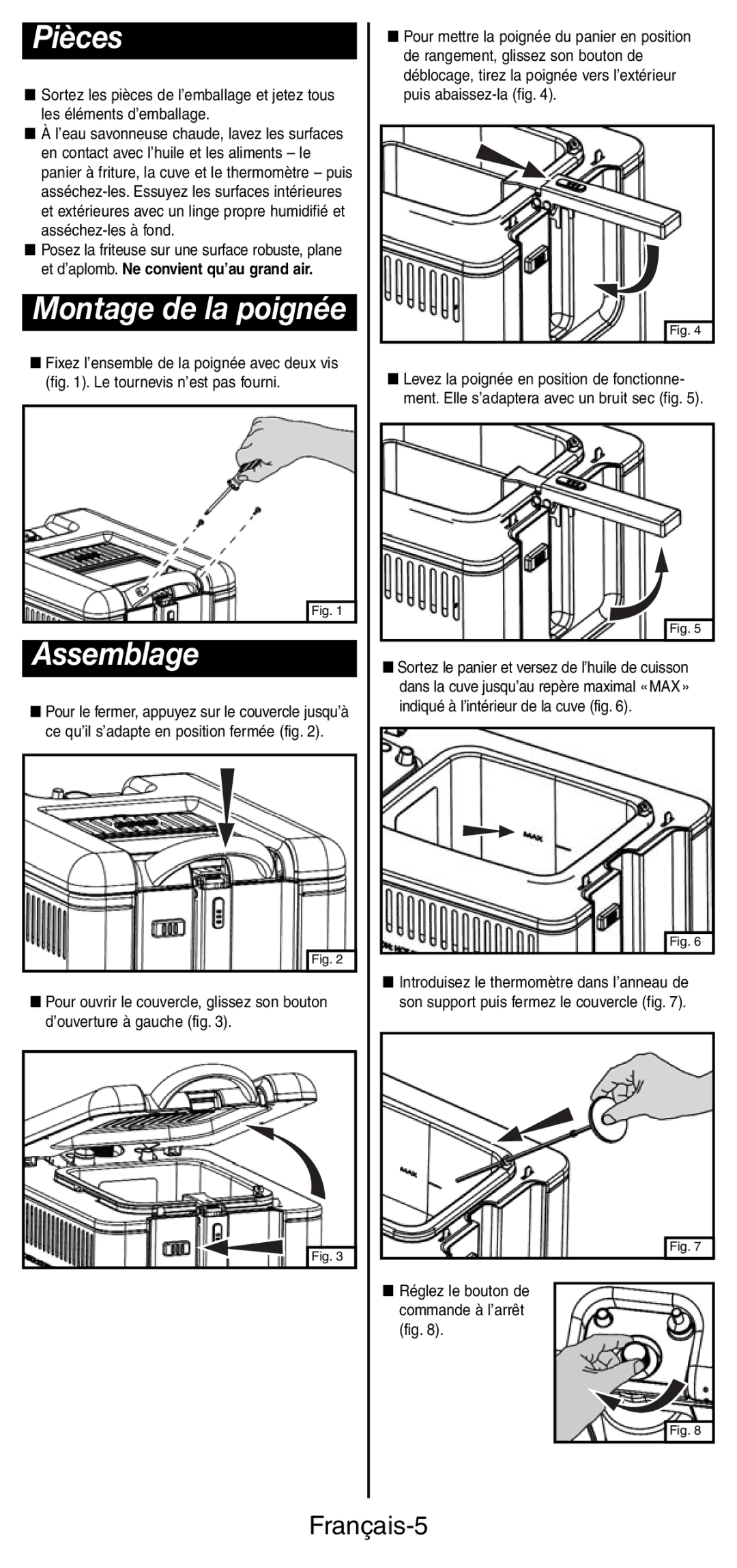 Coleman 9937 instruction manual Pièces, Montage de la poignée, Assemblage, Français-5 