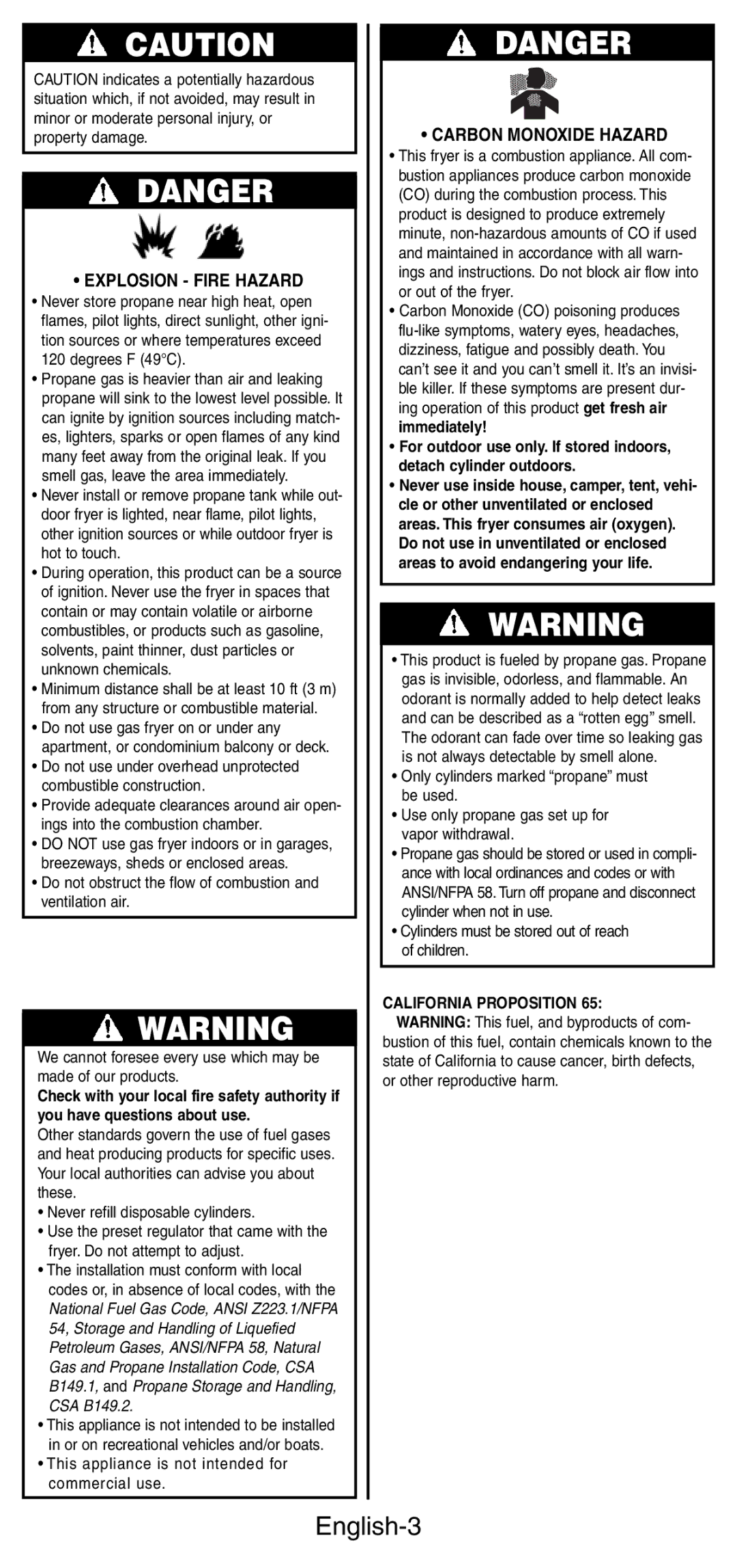 Coleman 9937 instruction manual English-3, Explosion Fire Hazard 