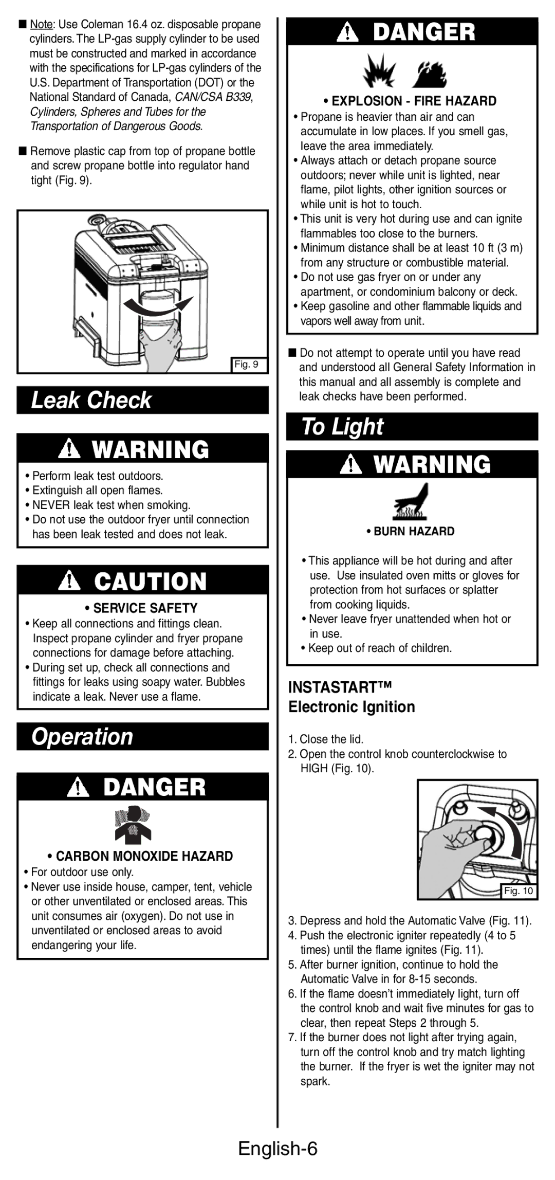 Coleman 9937 instruction manual Leak Check, Operation, To Light, English-6 