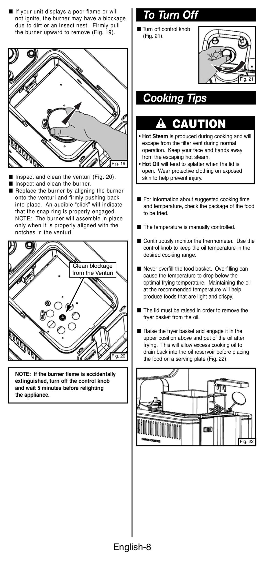 Coleman 9937 instruction manual To Turn Off, Cooking Tips, English-8 