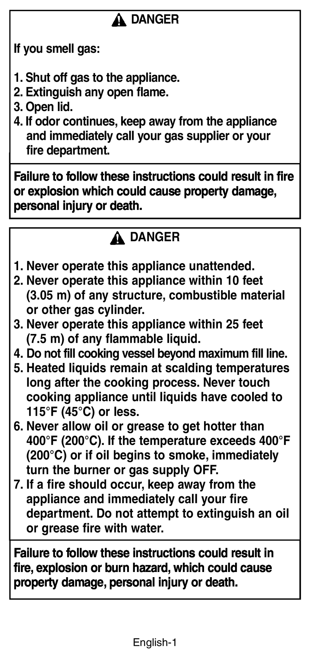 Coleman 9937 instruction manual DANGER If you smell gas 1. Shut off gas to the appliance 
