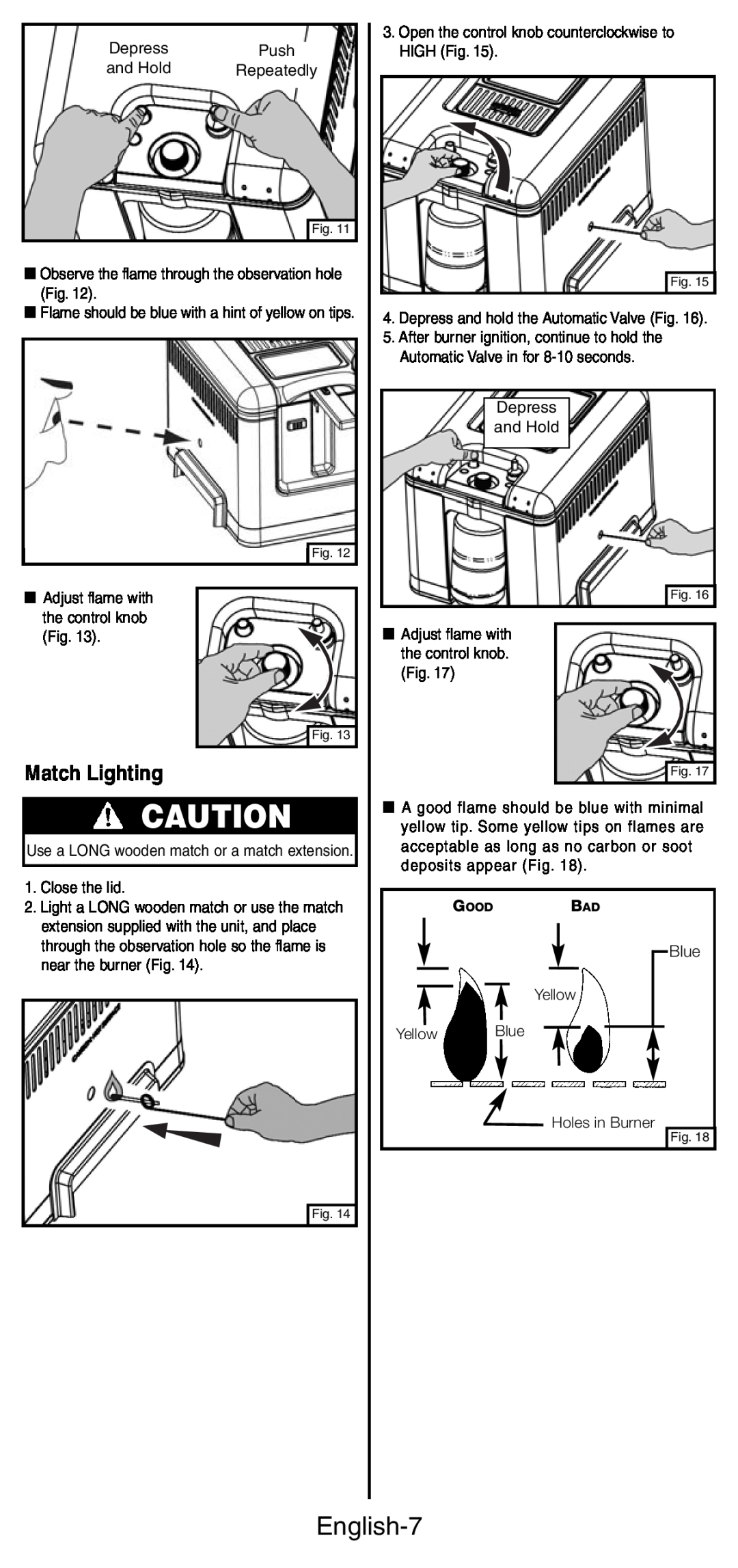 Coleman 9937 instruction manual English-7, Match Lighting 