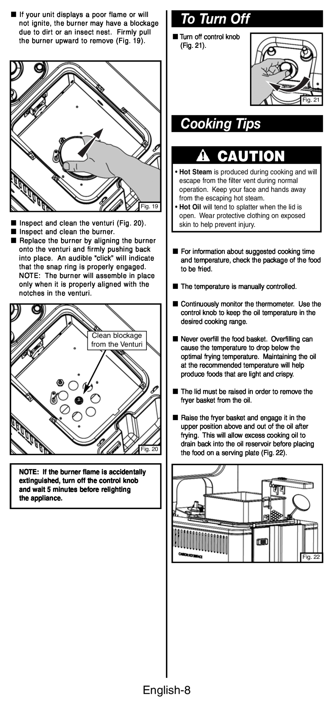 Coleman 9937 instruction manual To Turn Off, Cooking Tips, English-8 