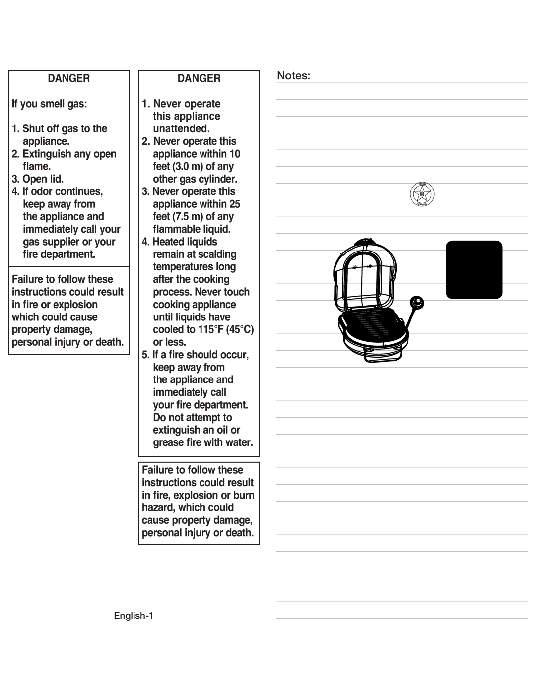 Coleman 9939 instruction manual Never operate this appliance unattended, English-1 