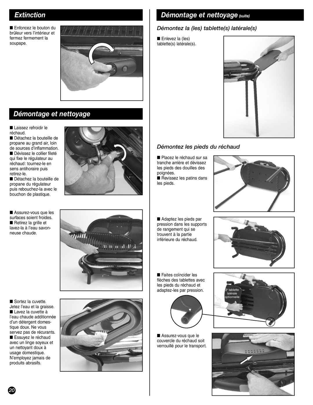 Coleman 9944-857 manual Extinction, Démontage et nettoyage suite, Laissez refroidir le réchaud, Retirez la grille et 