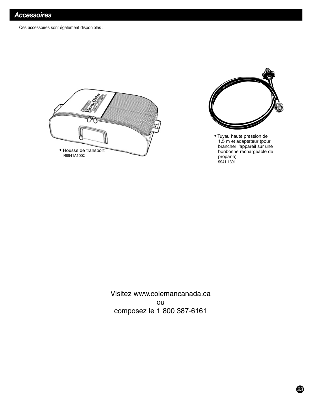 Coleman 9944-857 manual Accessoires 