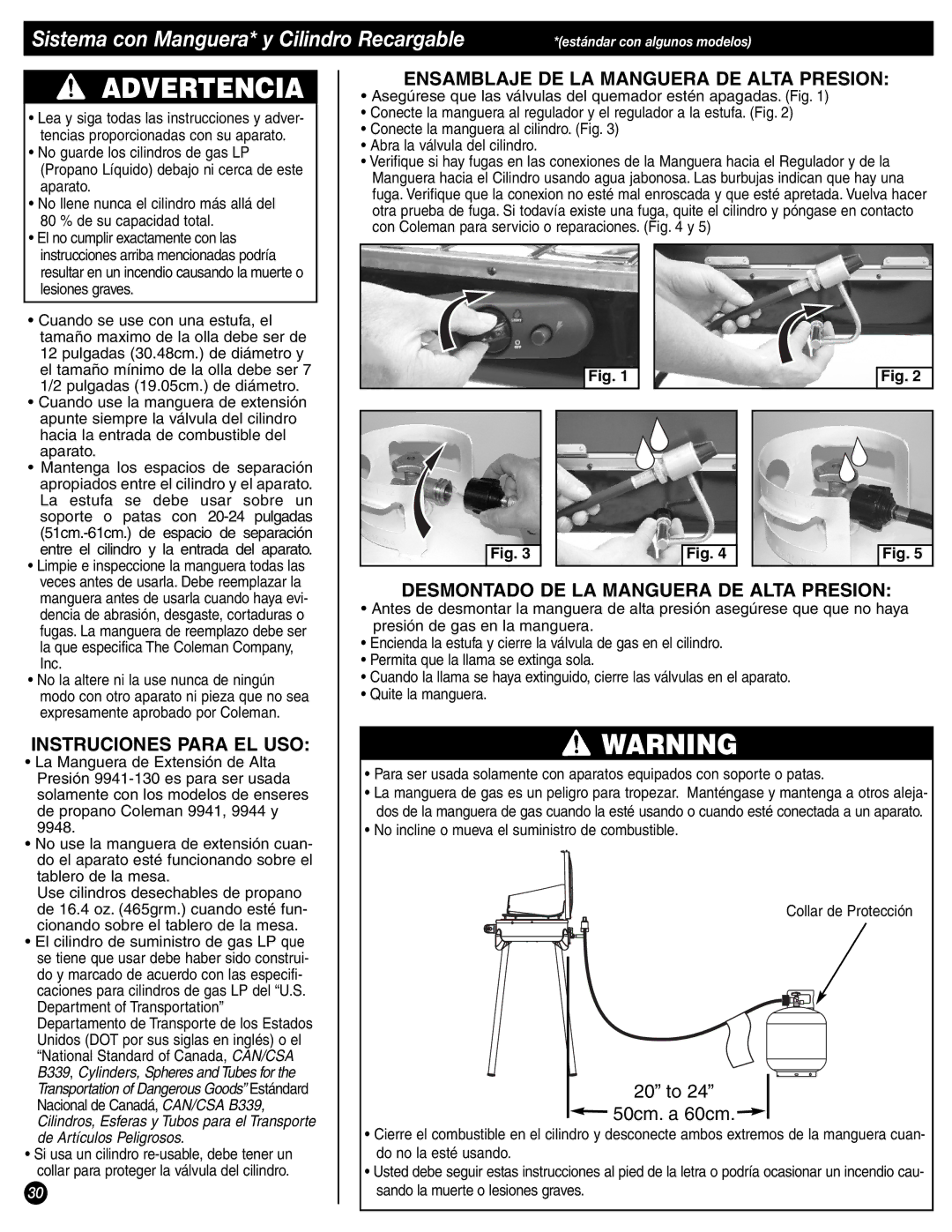 Coleman 9944-857 manual Sistema con Manguera* y Cilindro Recargable, Instruciones Para EL USO 