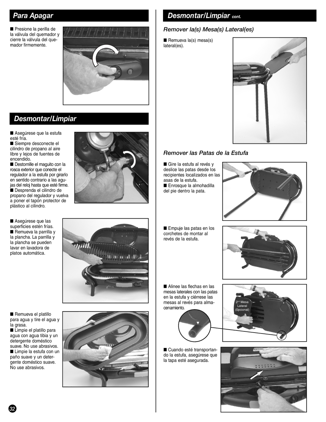 Coleman 9944-857 manual Para Apagar, Desmontar/Limpiar 