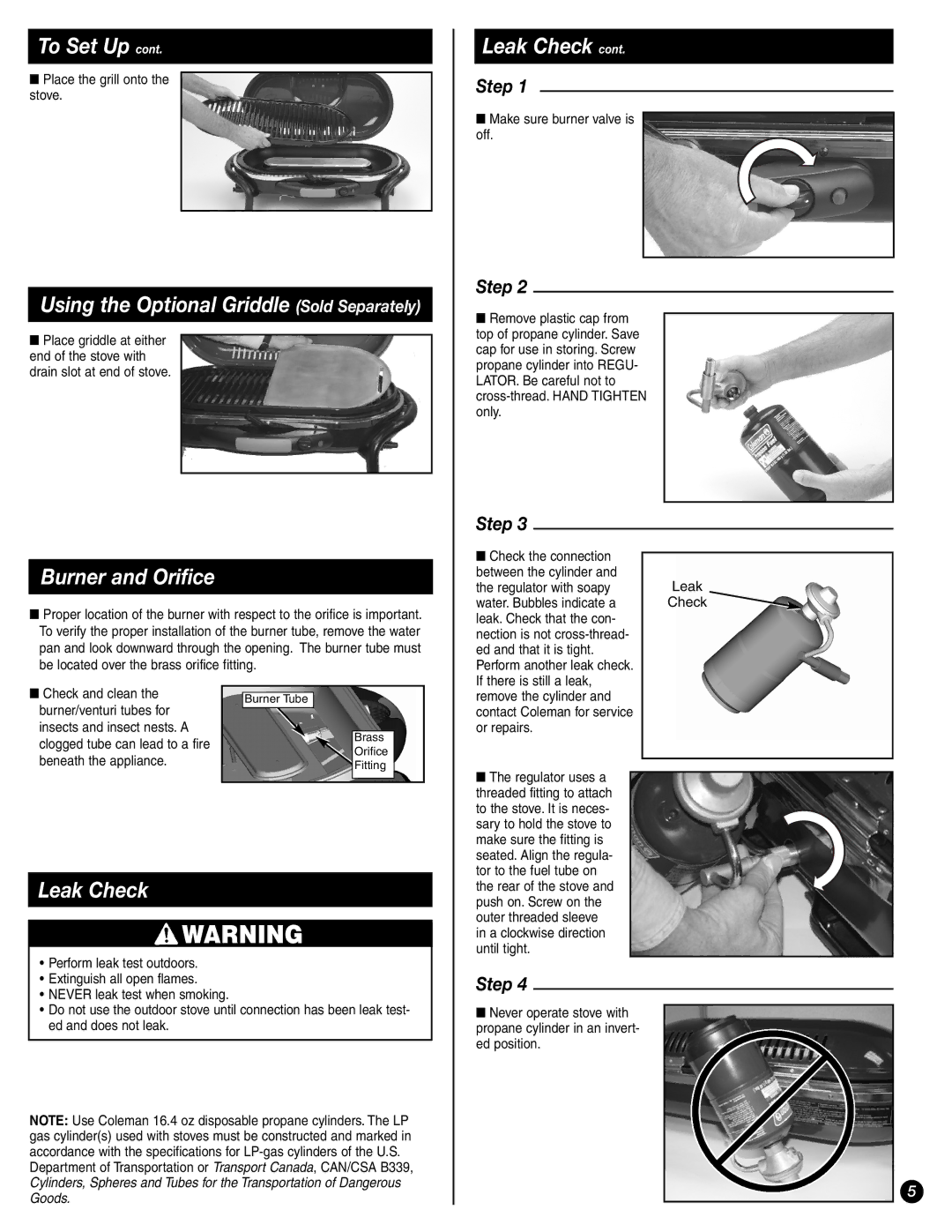 Coleman 9944-857 manual Burner and Orifice, Leak Check 