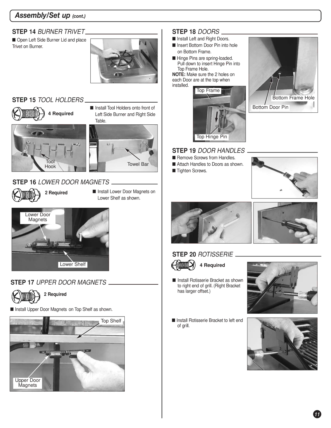 Coleman 9947A726 manual Door Handles, Lower Door Magnets, Upper Door Magnets, Rotisserie 