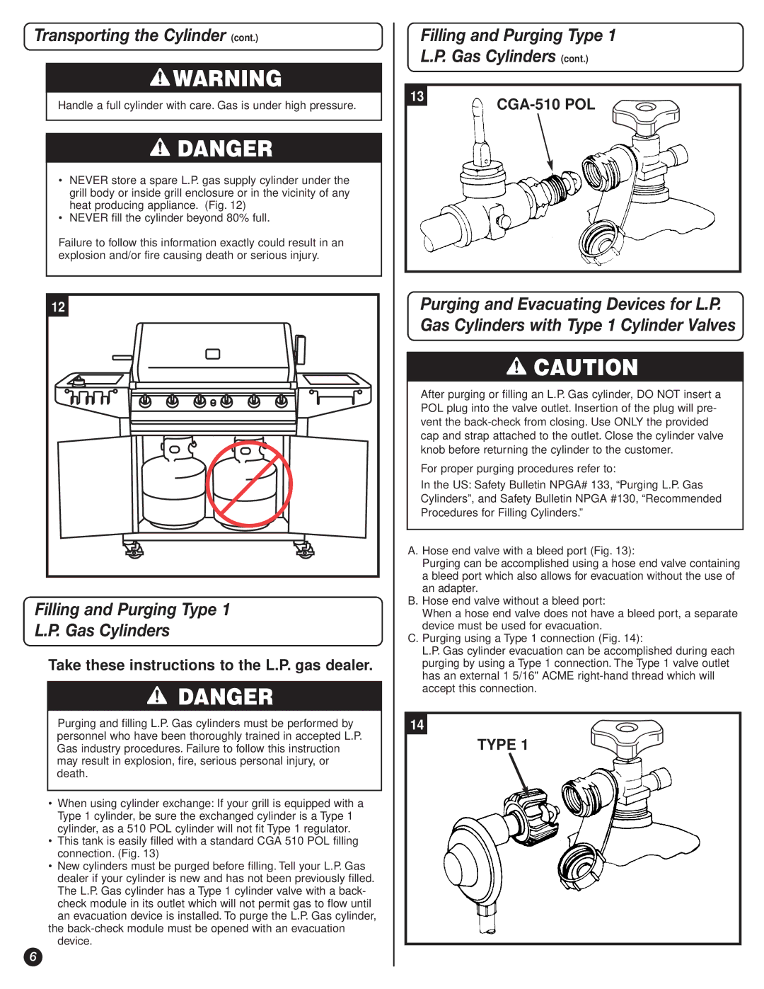 Coleman 9947A726 manual Filling and Purging Type Gas Cylinders, Take these instructions to the L.P. gas dealer 