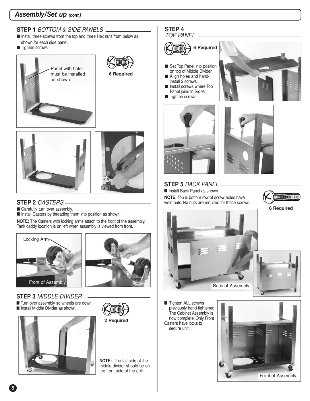 Coleman 9947A726 manual Bottom & Side Panels, Middle Divider, TOP Panel, Back Panel 