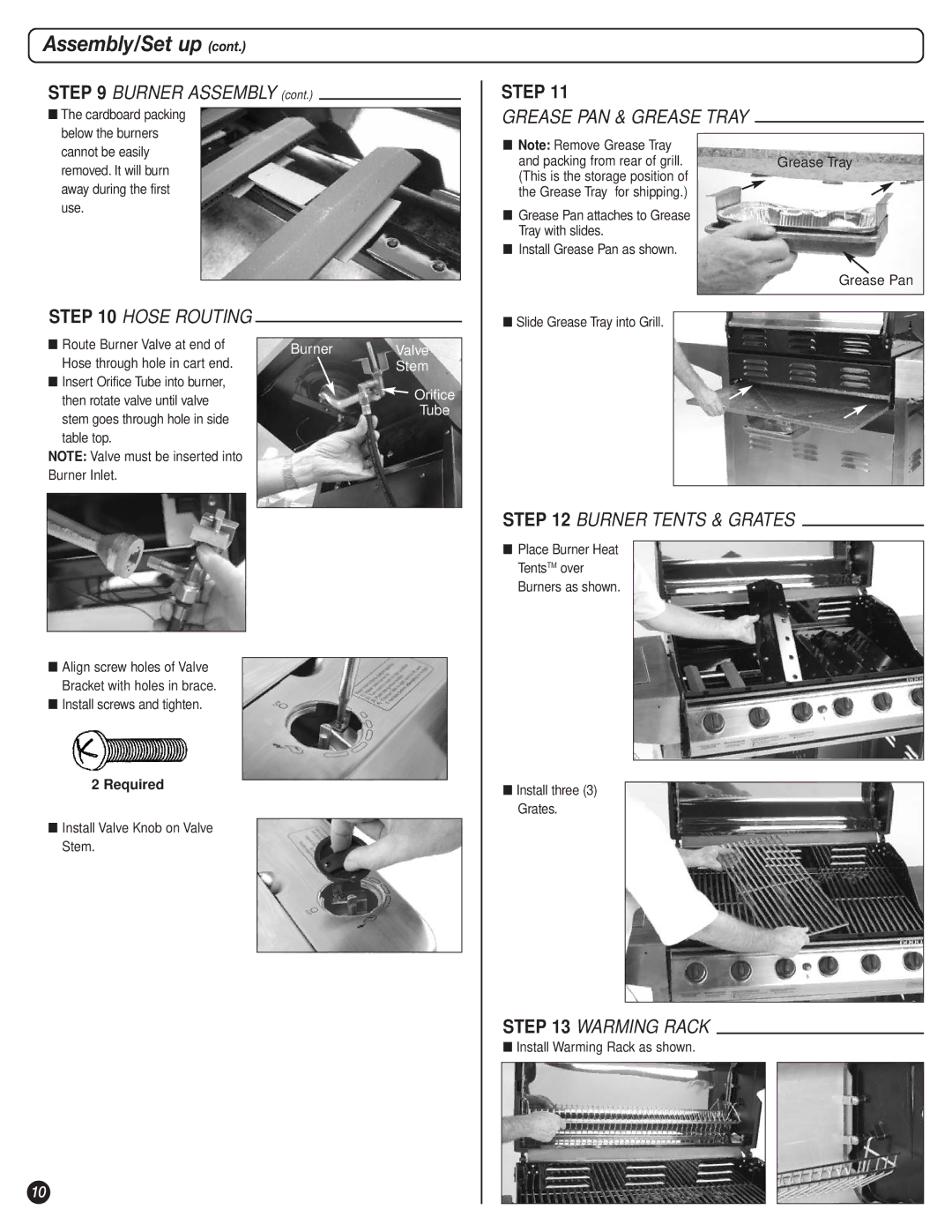 Coleman 9947A726 manual Hose Routing, Grease PAN & Grease Tray, Burner Tents & Grates, Warming Rack 