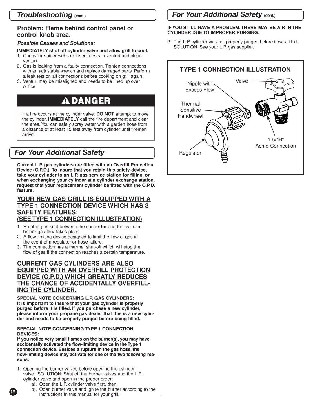 Coleman 9947A726 manual For Your Additional Safety, Problem Flame behind control panel or control knob area 