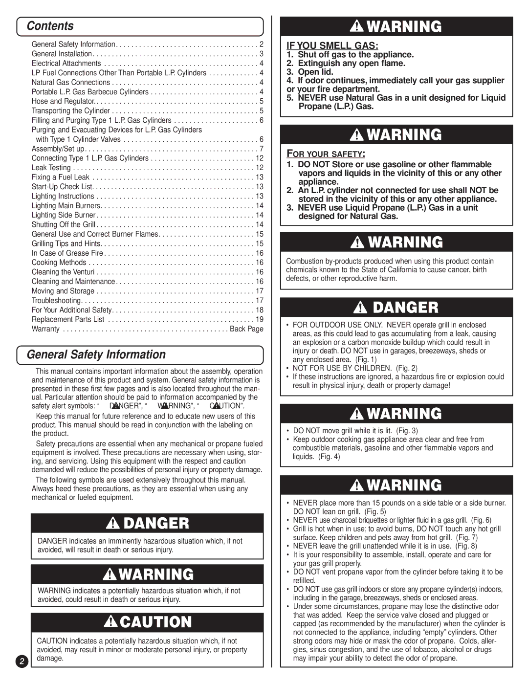 Coleman 9947A726 manual Contents, General Safety Information 