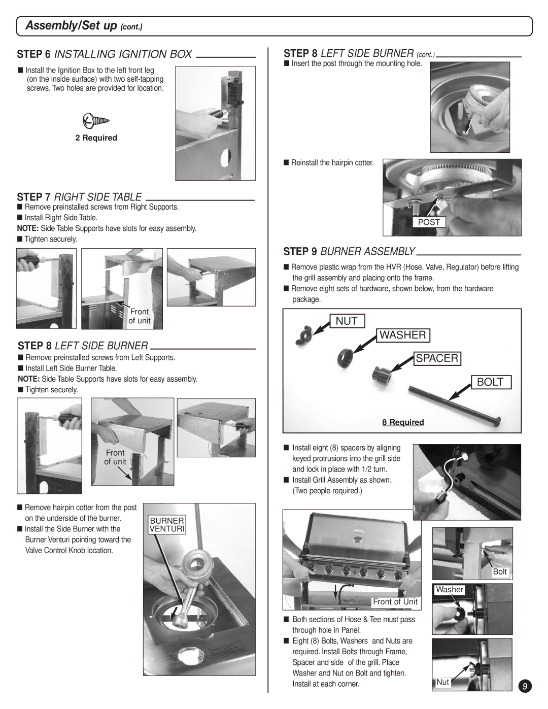 Coleman 9947A726 manual Installing Ignition BOX, Right Side Table, Left Side Burner, Burner Assembly 