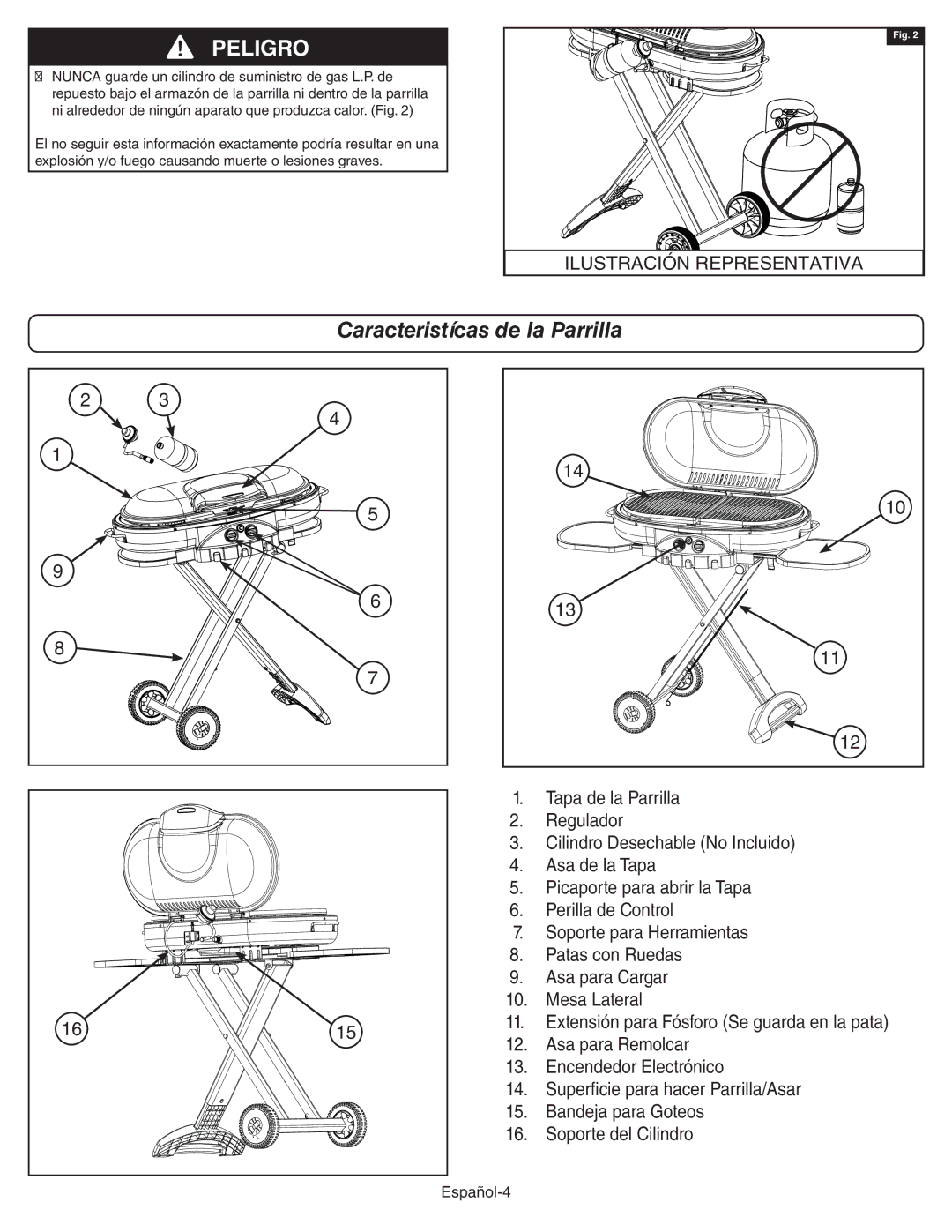 Coleman 9949A manual Caracteristícas de la Parrilla 