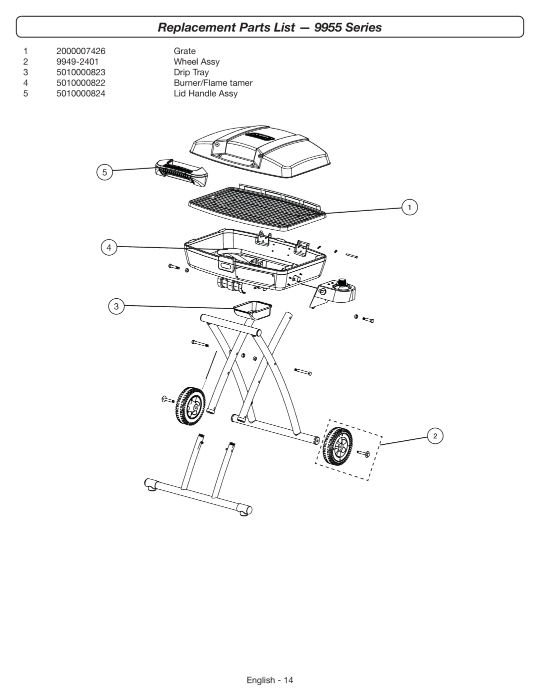 Coleman manual Replacement Parts List 9955 Series 