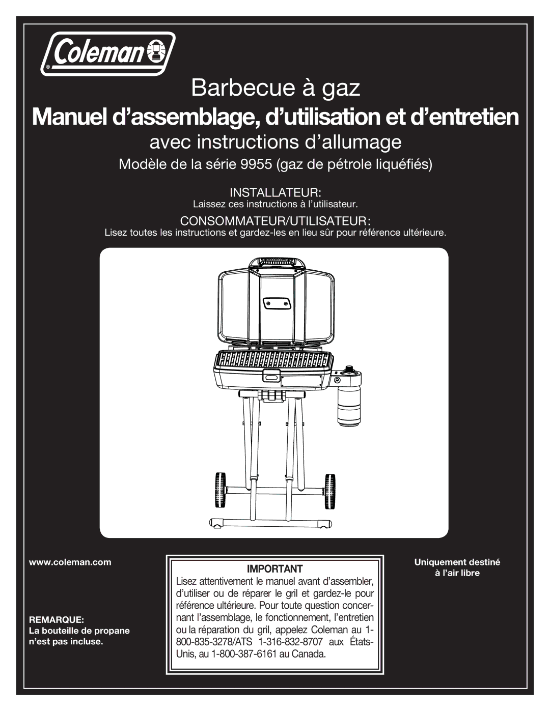 Coleman 9955 manual Barbecue à gaz 