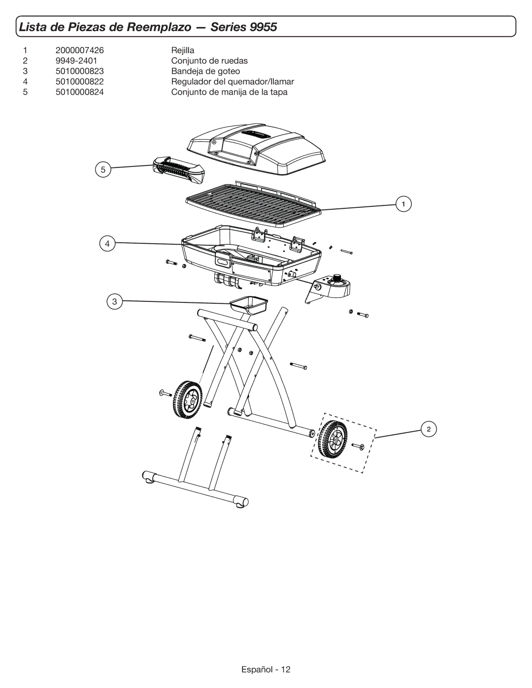 Coleman 9955 manual Lista de Piezas de Reemplazo Series 