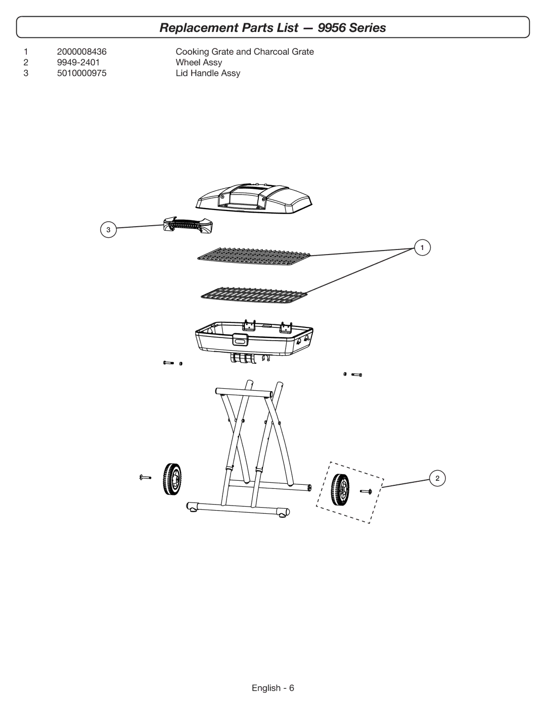 Coleman manual Replacement Parts List 9956 Series 