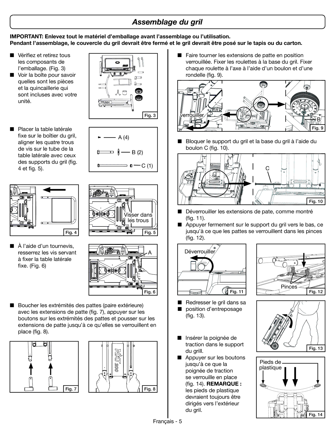 Coleman 9959 manual Assemblage du gril 