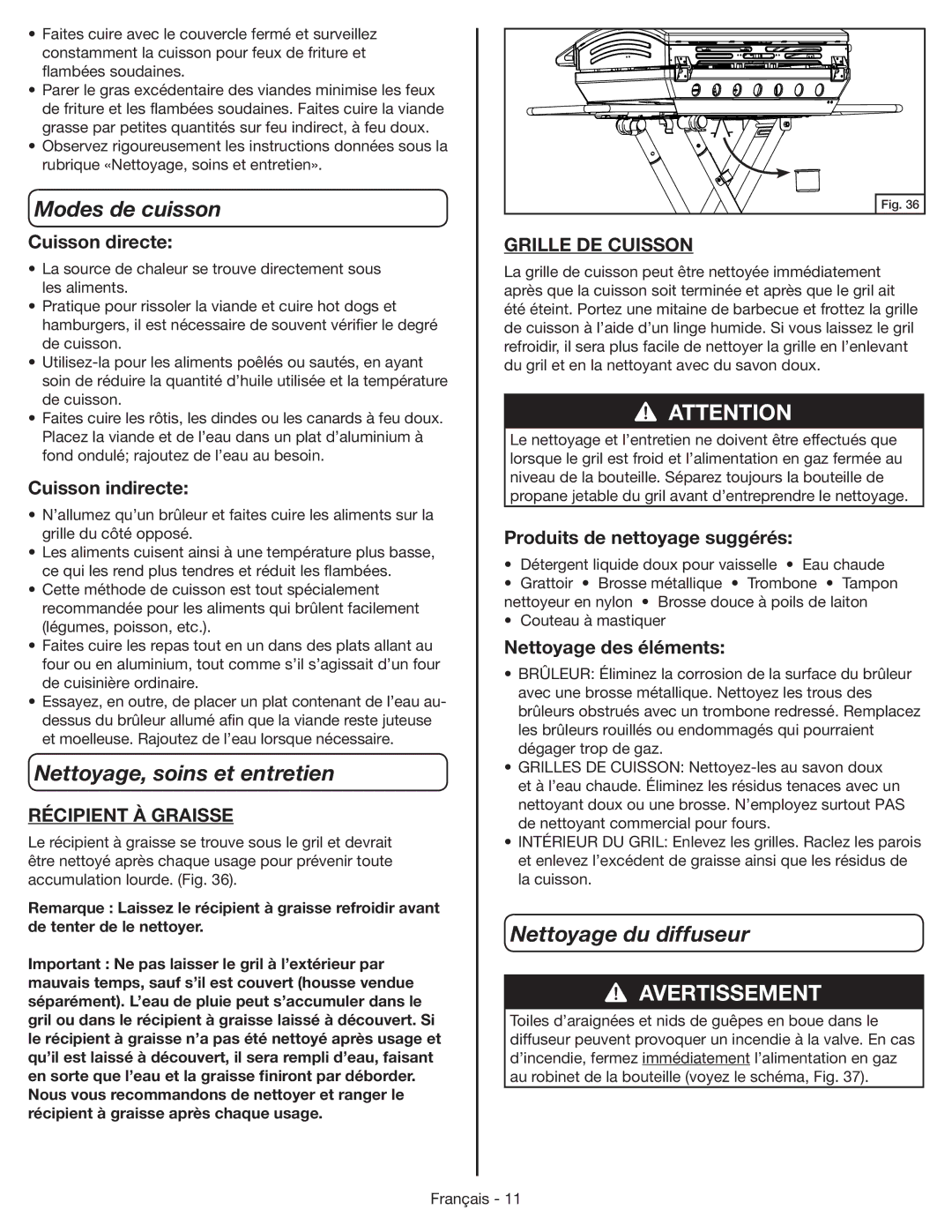 Coleman 9959 manual Modes de cuisson, Nettoyage, soins et entretien, Nettoyage du diffuseur 