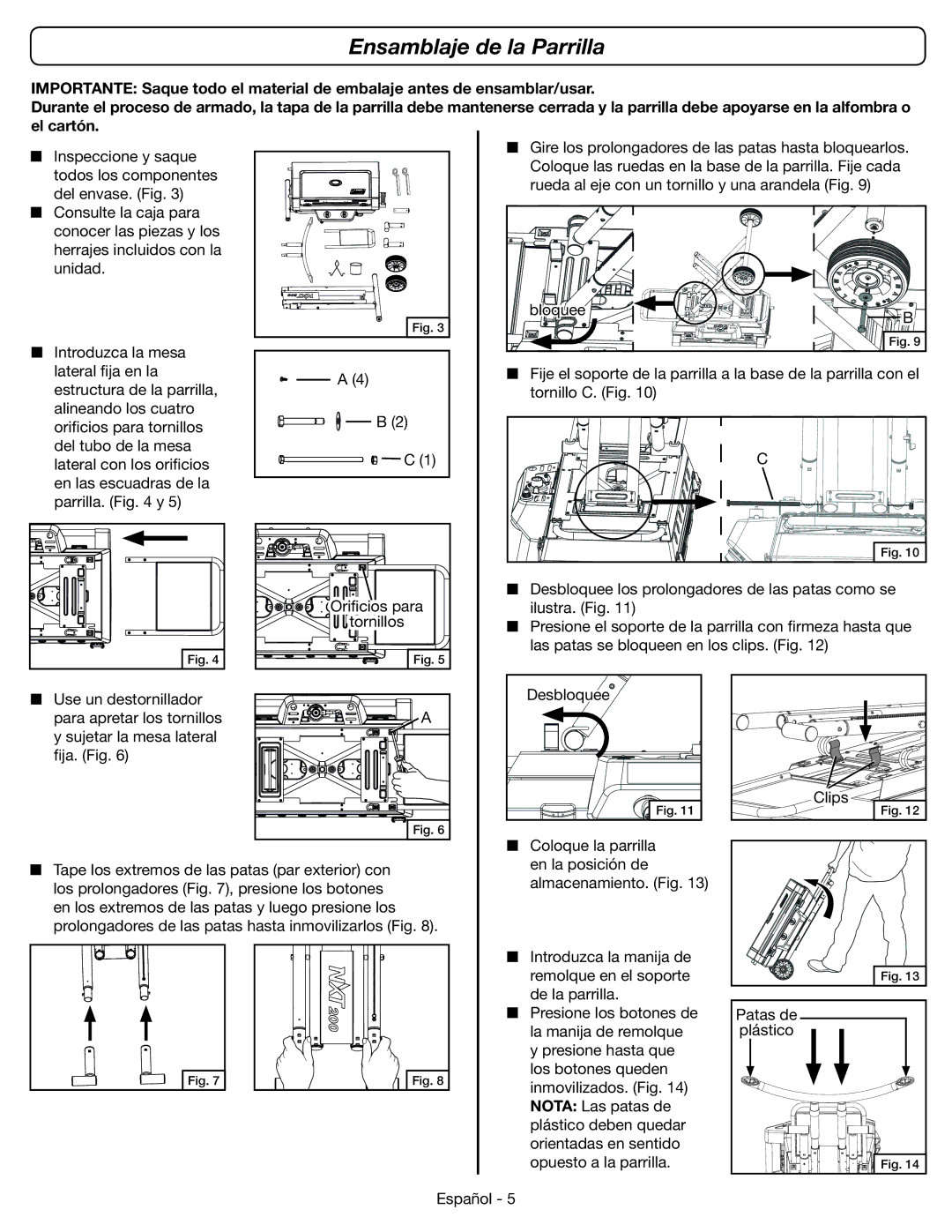 Coleman 9959 manual Ensamblaje de la Parrilla 